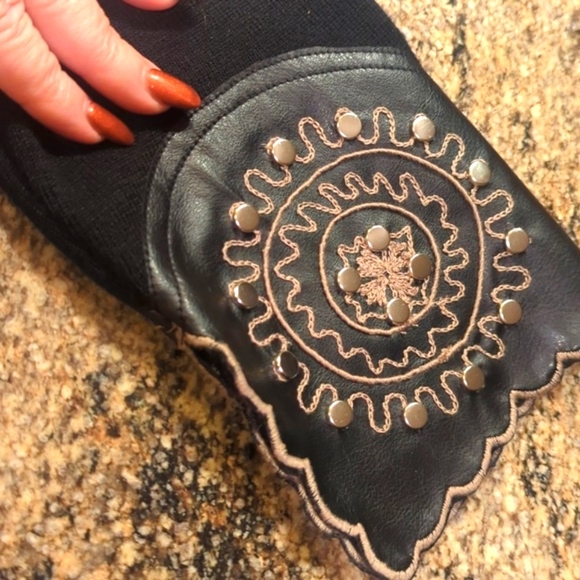 Victor Costa Designer Black Wool/Vegan Leather Embroidered Studded Jacket Sz S - Picture 11 of 12